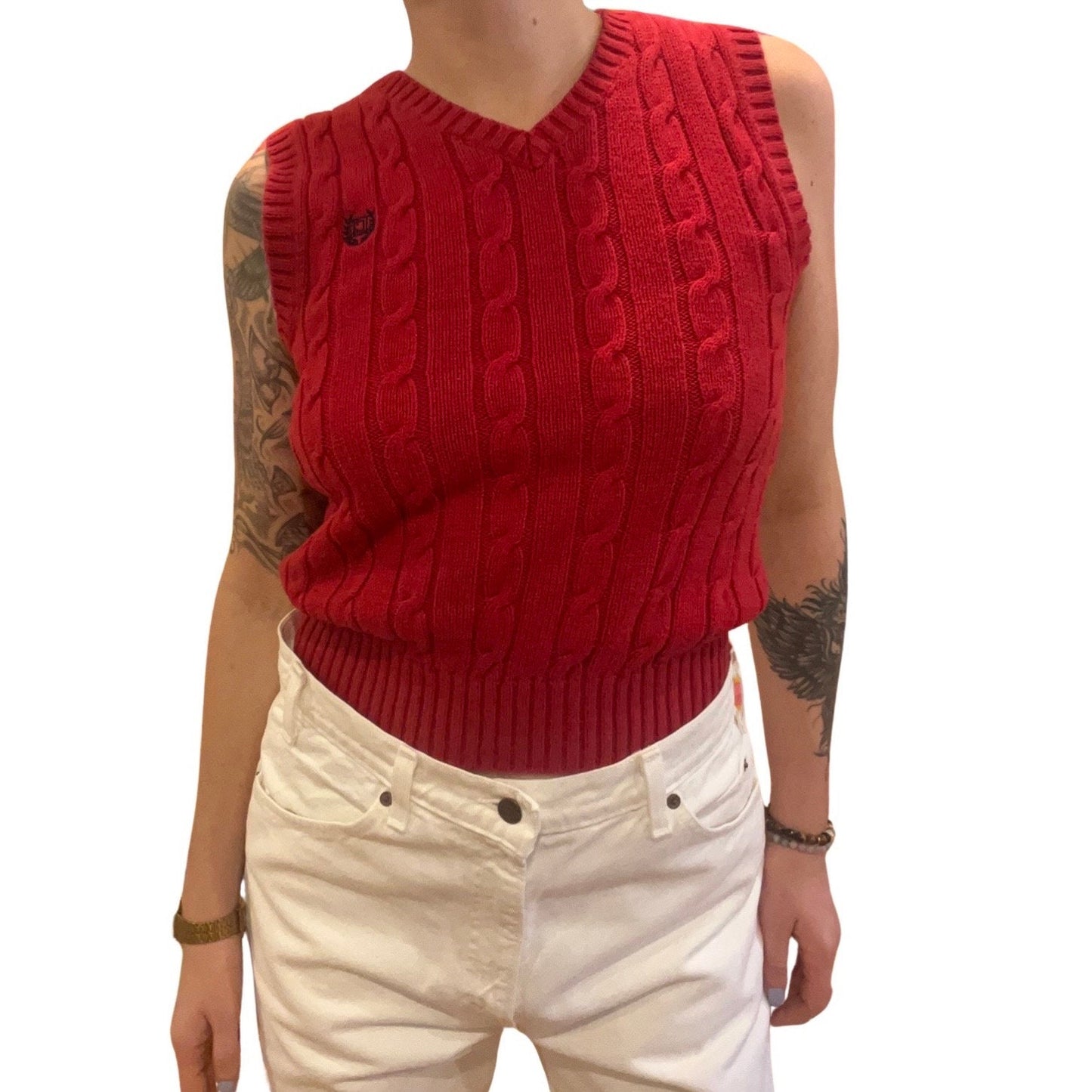 Vintage Red Chaps Knit Sweater Vest - Size Small, Y2K Preppy Chic Streetwear, Cool Sophistication