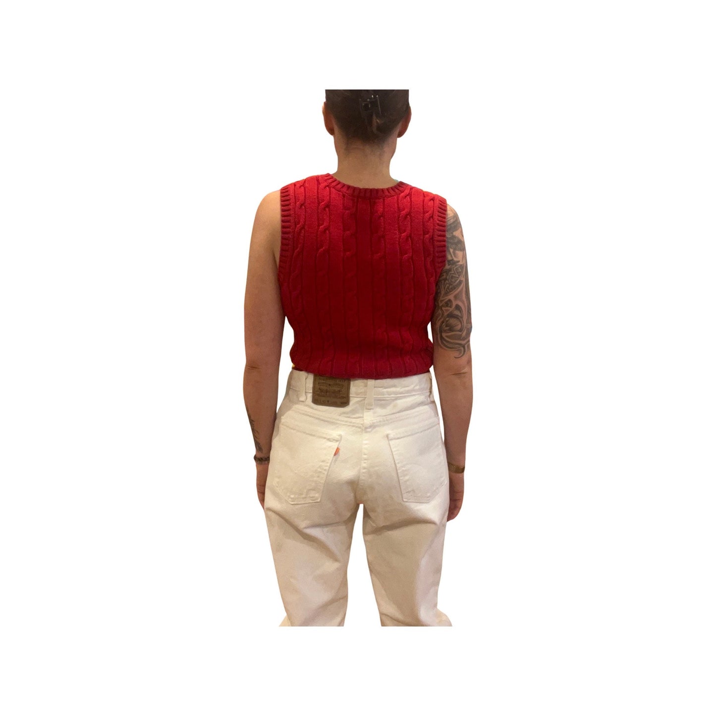 Vintage Red Chaps Knit Sweater Vest - Size Small, Y2K Preppy Chic Streetwear, Cool Sophistication