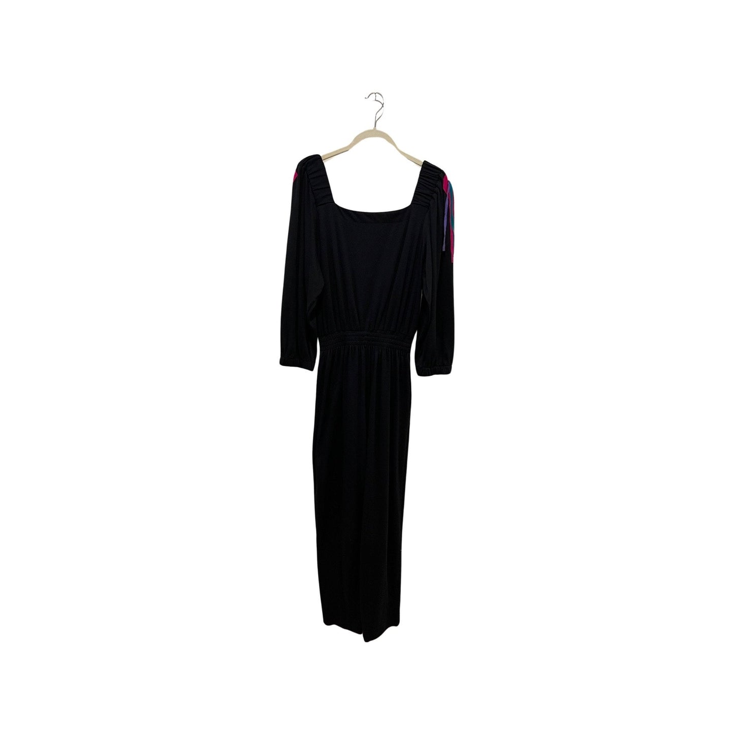 Vintage '80s Black Romper with Tassels - Disco Vibes, Geometric Chest, One-Piece Fitted Retro Jumpsuit - Rare Find