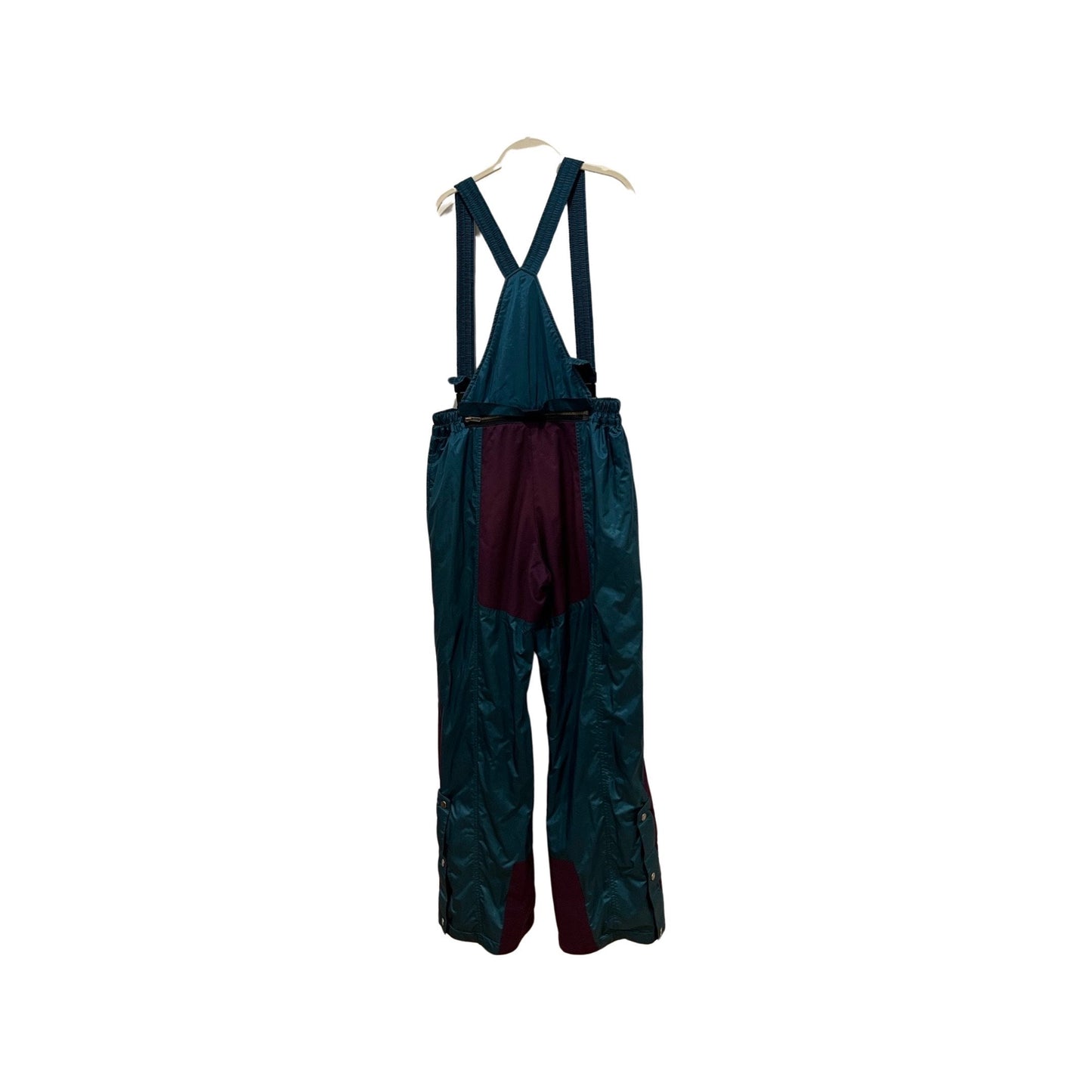 Vintage '90s Teal Burgundy Suspender Snow Pants - Retro Ski Party Vibes, Size Medium