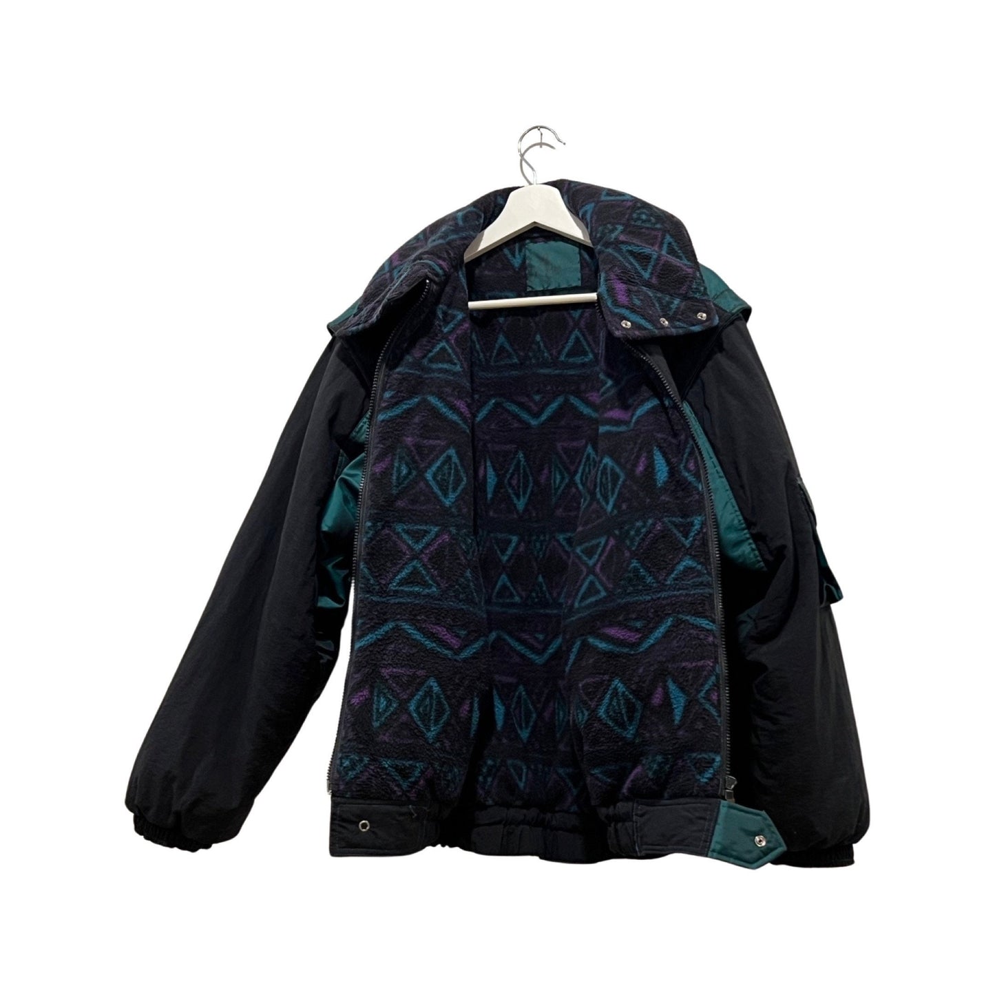 Vintage '80s Ski Jacket - Reversible Winter Jacket - Size Medium - Black Teal & Fleece Navajo Print, Heavy Duty Winter Wear